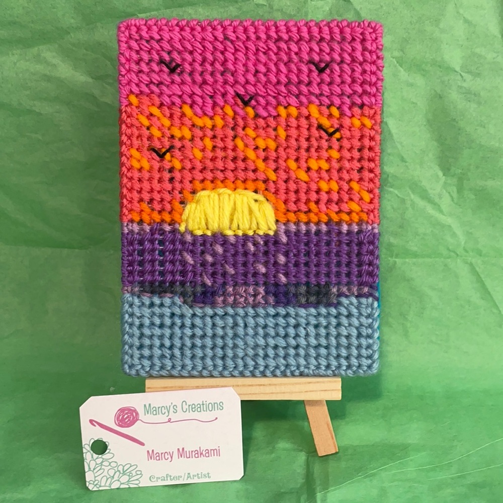 Sunset 🌅 mini art design with easel . 🌺 handcrafted with love ❤️
